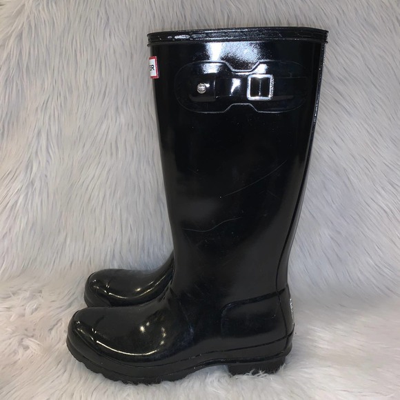 Hunter Original Tall Gloss Wellington Waterproof Rain Boots in Black - Picture 7 of 12